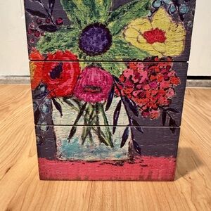 NWOT, Floral Wooden Box Picture with Vibrant Colors
